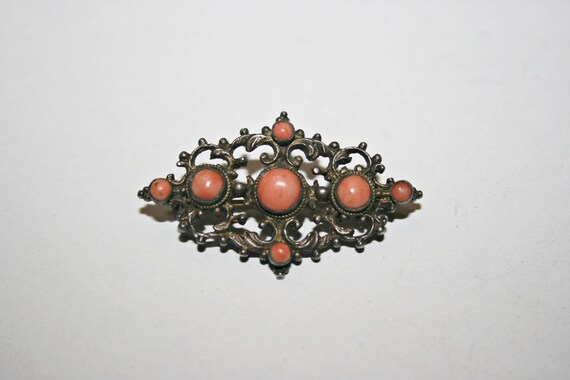 Antique Austro Hungarian Silver and Coral Brooch
