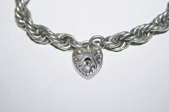 Antique Ornate Sterling Silver Padlock Bracelet - image 7