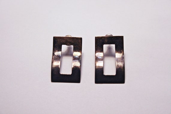 Vintage Sterling Silver Modernist Square Stud Ear… - image 4