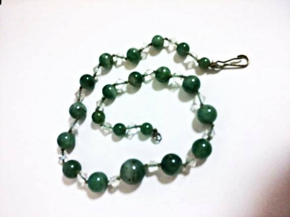 16" Antique Jade and Rock Crystal Necklace Art De… - image 2