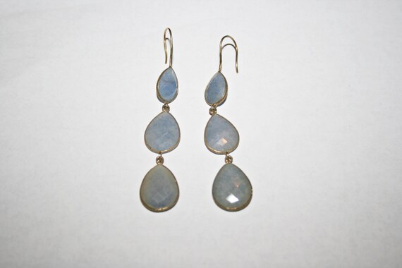 Vintage Sterling Silver Blue Chalcedony Drop Earr… - image 1