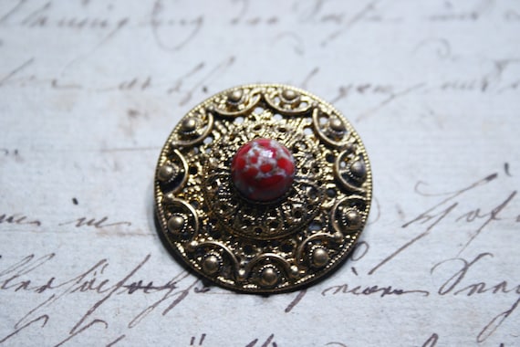 Vintage Red Glass Brooch - Etsy