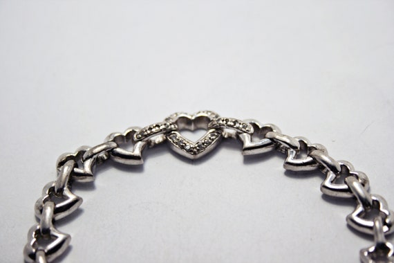 Vintage Sterling Silver Heart Shaped Chain Bracel… - image 4