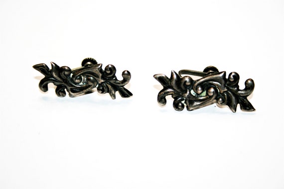 Antique Art Deco Mexican Silver Screwback Earring… - image 2