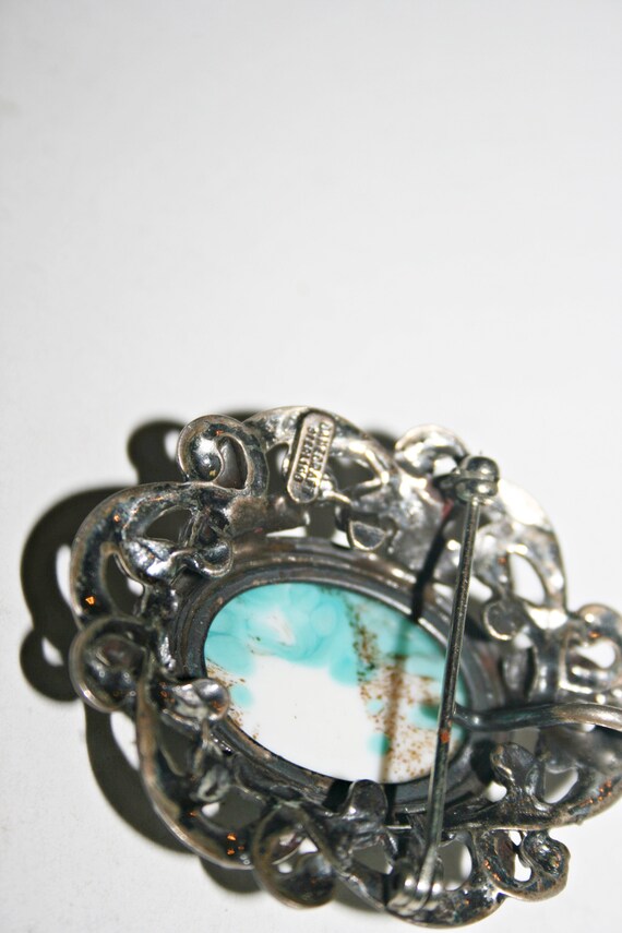 Vintage Sterling Silver Czech Faux Turquoise Glas… - image 4