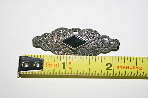 Vintage Sterling Silver Marcasite Brooch - image 2