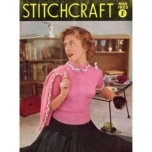 Stitchcraft Magazine March 1955 Full Booklet Instant Download Knitting Crochet Embroidery Vintage Patterns Women Men Children 1950s Patterns