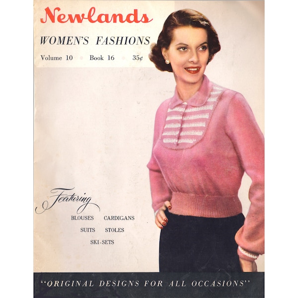 Vintage 1940s Knitting Patterns Newlands Women's Fashions Full Booklet Forties WWII War Era Knitting Sweaters Dresses Twin Set Evening Ski