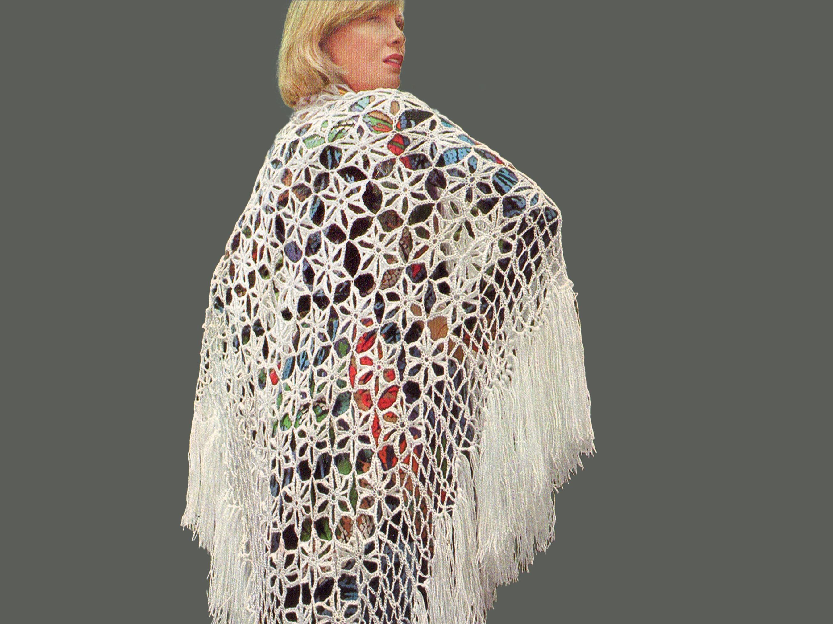 Star Motif Lace Shawl with Fringe