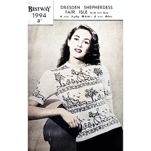 Vintage 1940s Knitting Pattern Bestway 1994 Dresden Shepherdess Jumper Short Sleeve Pullover Sweater WWII Wartime Home Fires Land Girls 40s