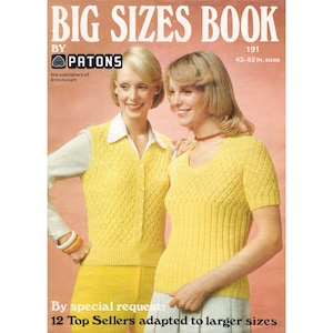 1970s Patons Knitting Book – Big Sizes Sweaters & Vests (PDF Pattern)
