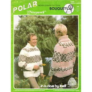 Vintage Cowichan Sweater Pattern Cowichan Knitting Pattern with Geometric Design Zipper Front Graph Style Pattern Bouquet Polar 378 Cardigan