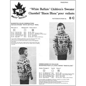 Vintage White Buffalo Cowichan Sweater Pattern Child’s Cowichan Knitting Pattern Zipper Cardigan Geometric Design Bulky Wool Raglan Siwash