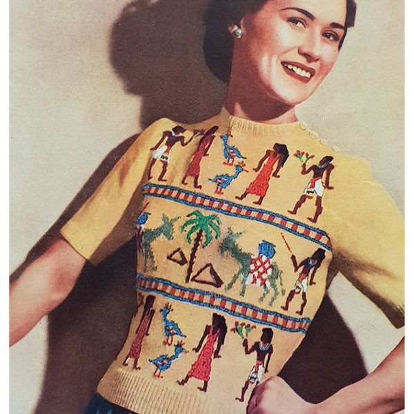 1940s Egyptian Jumper Weldons 790 Wartime Knitting Vintage Sweater Pattern Instant Download PDF Forties Knits Home Fires Knits Egypt