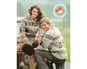 Vintage Cowichan Sweater Knitting Pattern Booklet White Buffalo Book 16 34-page PDF Ebook Unisex Graph Style Sweater Patterns Bulky Knits