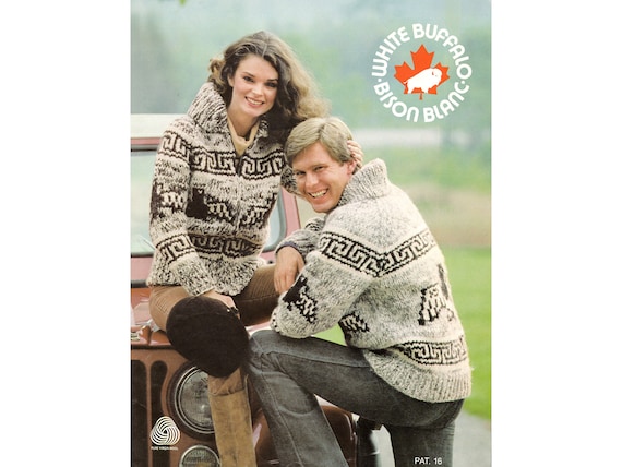 Vintage Cowichan Sweater Knitting Pattern, Unisex Graph Designs