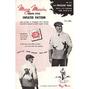 Mary Maxim 432 The Pheasant Hunt 1950s Bulky Knit Cardigan Sweater Knitting Pattern Vintage Shawl Collar Cowichan Sweater Fifties Men Unisex