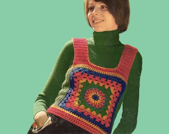 Vintage jaren 70 oma vierkant gehaakt vestpatroon (34-36" borst) (pdf-patroon)