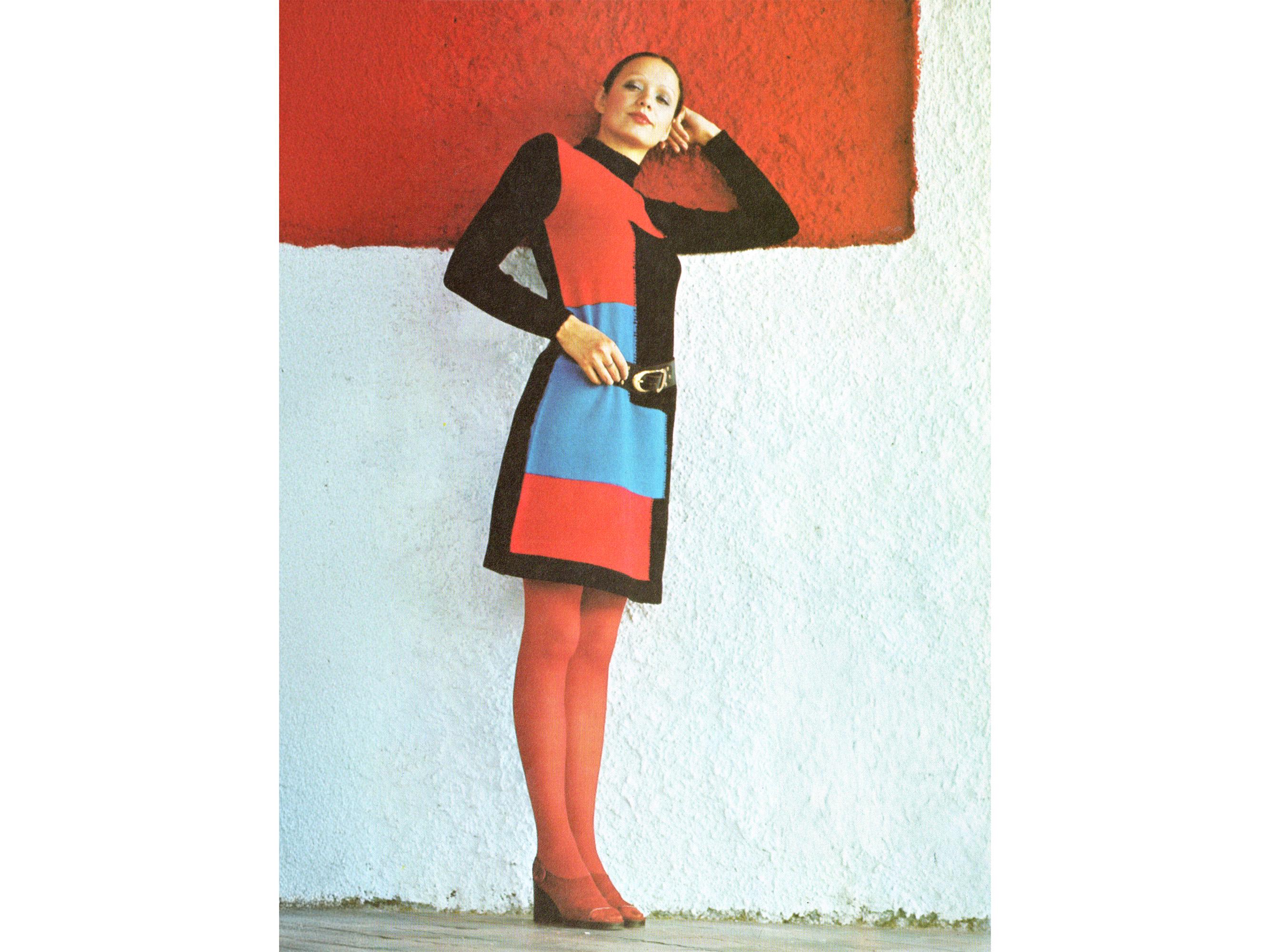 Vintage 1970s Minidress Knitting Pattern Inspired by Mondrian Dress Pattern 1970s Dress with Color Blocking 70s Dress Pattern Knitted Dress