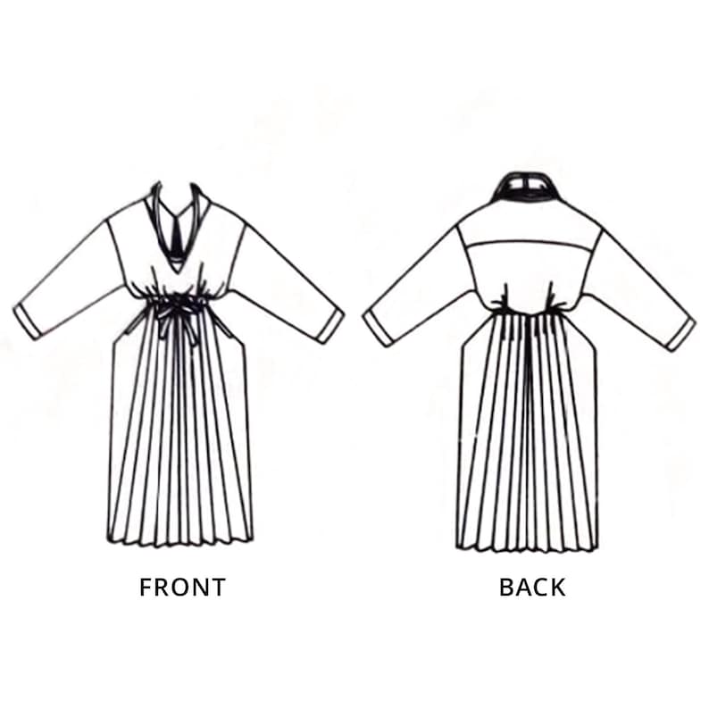 Vintage 1980s Vogue designer sewing pattern V1256, size 14, by Issey Miyake - line art