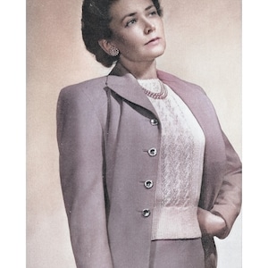Vintage 1940s Knitting Pattern Forties Sweater Pattern Short Sleeve Jumper with Lace Front Panel WW2 War Era Wartime Summer Sweater
