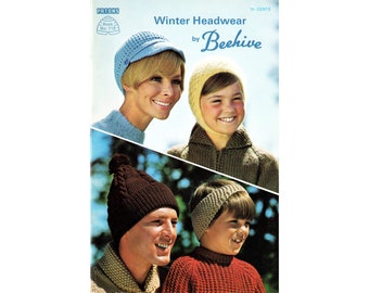 1960s Beehive Winter Headwear Knitting Pattern Booklet (PDF Pattern)