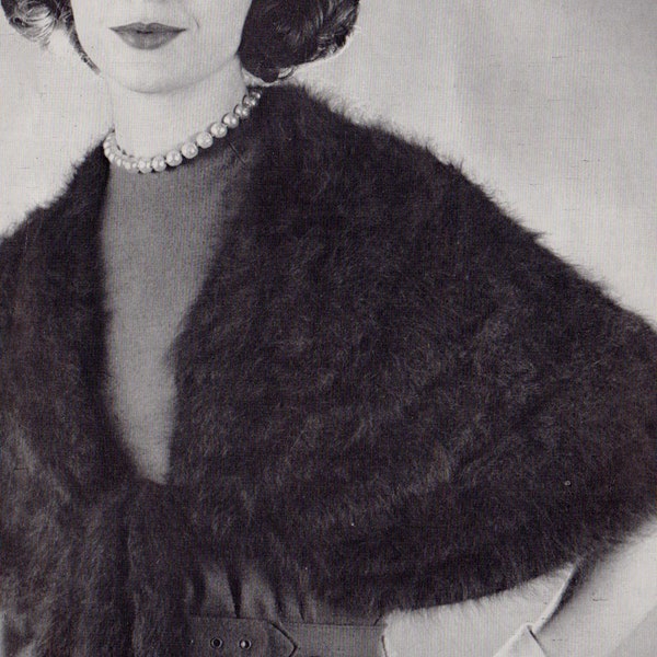 1950s Knitting Pattern Vintage Fifties Knitted Faux Fur Stole Cocktail Evening Accessory Wrap