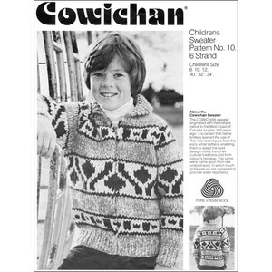 Vintage Cowichan Sweater Pattern Child’s Cowichan Knitting Pattern Zipper Cardigan Geometric Design Bulky Wool Raglan Siwash Graph Style