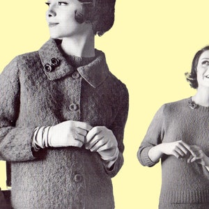 Vintage Fifties 1950s Knitting Pattern Ladies Three Piece Skirt Suit with Boxy Jacket Pencil Skirt Pullover Textured Tailored Knitted Suit