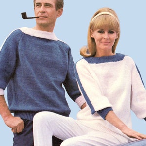 Vintage 1960s Knitting Pattern Unisex Boatneck Sweater Three Quarter Length Sleeves Relaxed Sixties Sweater Gender Neutral Sweater