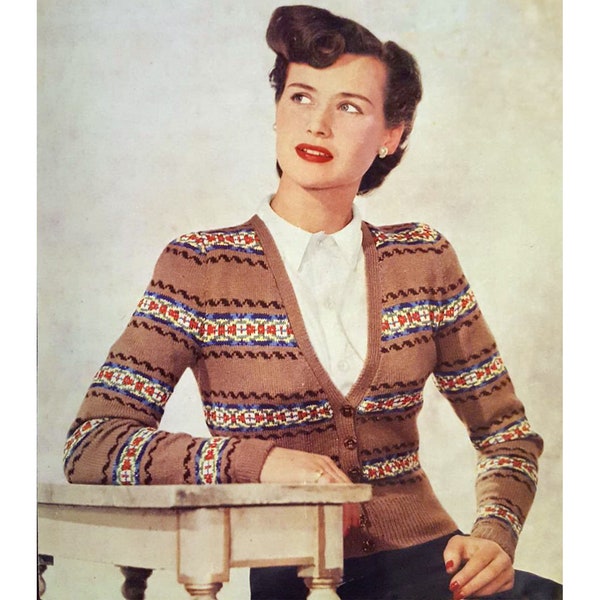 Vintage 1940s Knitting Pattern Golden Eagle 837 Forties Fair Isle Sweater Pattern 40s Fair Isle Pattern War Era Fashion Cardigan Shetland
