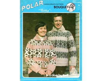 Vintage Cowichan Sweater Pattern Cowichan Knitting Pattern with Geometric Design Zipper Front Graph Style Pattern Bouquet Polar 380 Cardigan