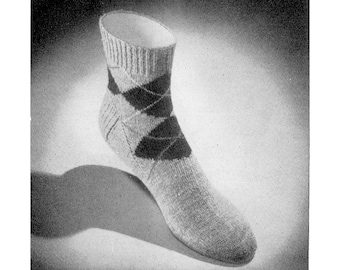 Vintage 1940s Argyle Ankle Socks Knitting Pattern (PDF Pattern)