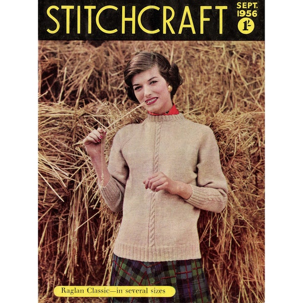 Stitchcraft Magazine September 1956 Full Booklet Instant Download Knitting Crochet Embroidery Vintage Patterns Women Children Home