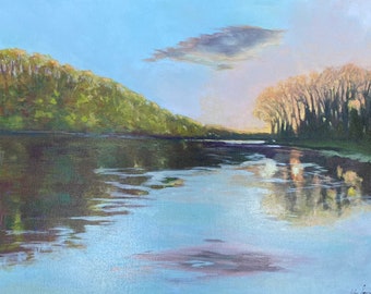 Milwaukee River (Waubedonia), Original Oil Painting on Canvas, Gallery Wrapped
