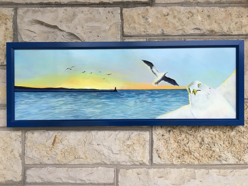 Seagull Selfie, Original Acrylic Painting, Framed image 2