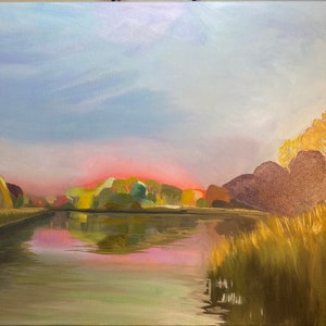 Humboldt Park Lagoon: Sunrise Original Oil Painting on Canvas