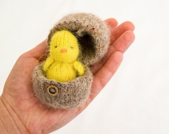 Knitted Mini Baby Chick and Egg. Finished stuffed animal toy. Baby toys. Baby gift soft toy. Handmade knitted toy.