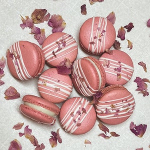 White Chocolate Rose Macarons - Gift Box - Cookies - Macaroons Gluten Free/ Ice Packs /Gourmet / Homemade / French/ Christmas gift box