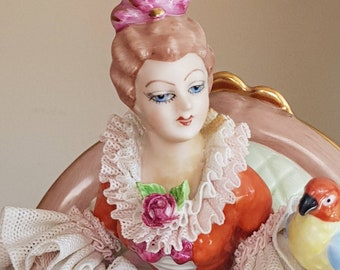 Vintage Lace Porcelain Figurine – Victorian Lady by Gerold West Germany, Collectible Shelf Decor