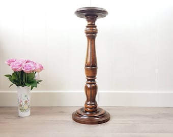 Vintage Mahogany Plant Stand: 70cm Tall Pillar Pedestal, 70s Decor