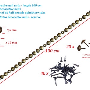 Old Gold Decorative Upholstery Nail Strip Kit – Bronze Finish with Nails and Tacks for Furniture Restoration