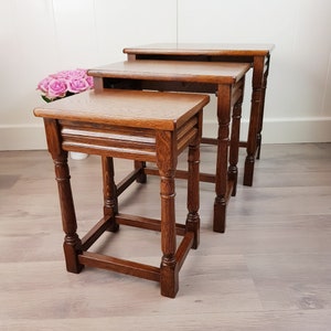 Vintage Wood Nesting Tables: Rounded Side Table Set of 3