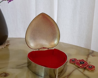 Vintage Heart Jewelry Box: Silver Plated, Red Velvet Lining, 1950s Vanity Decor