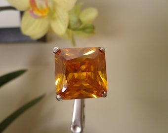 Vintage 925 Silver Statement Ring – Yellow Glass Stone, Art Deco Style, Size 9