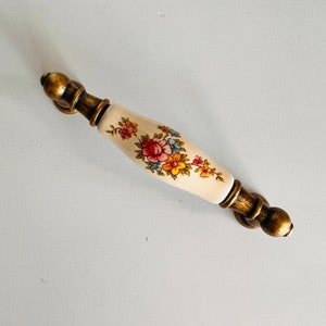 Vintage Brass and Ceramic Cabinet Handles – Italian Kitchen Pulls, Rustic Hardware Set