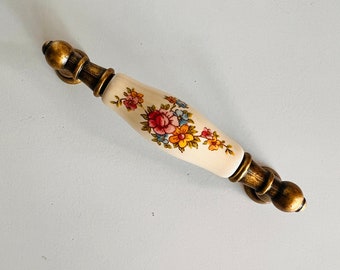 Vintage Brass and Ceramic Cabinet Handles – Italian Kitchen Pulls, Rustic Hardware Set