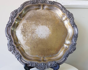 Large Vintage Silver Plated Tray – Ornate Floral Edge by F.B. Rogers, Hallmarked 7734