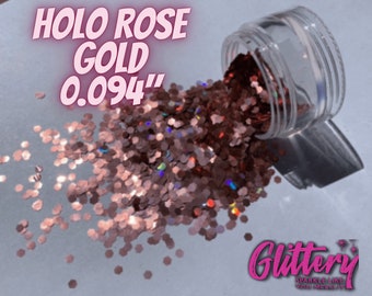 Holographic Rose Gold Kosmetik Grade Chunky Glitter .094 ", Festival, Rave, Nagel, Seife, Schleim, Gesicht, Lidschatten, Make-up