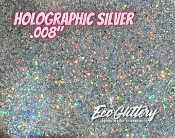 Holographic Silver Biodegradable Glitter | Cosmetic Grade Glitter| .008 Ultrafine| Glitter for lip gloss, nails, makeup,resin, tumbler, soap